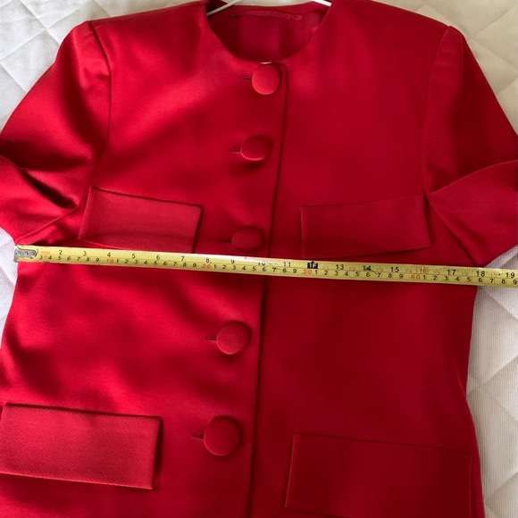 Bright red custom tailored classic chique blazer jacket collarless button-down L - Picture 11 of 13